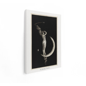 Artaza Canvas Schilderij Vrouw op Halve Maan met Sterren en Sluier - Klassieke Kunst - 60x80 cm - Wanddecoratie Woonkamer - Schilderijen - Muurdecoratie