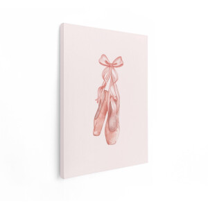 Artaza Canvas Schilderij Balletschoenen - 60x80 cm - Wanddecoratie Kinderkamer - Muurdecoratie Meisjeskamer - Decoratie Roze Strik
