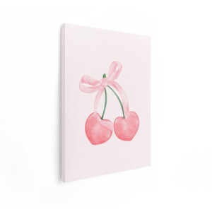 Artaza Canvas Schilderij Kersen - 90x120 cm - Wanddecoratie Meisjeskamer - Muurdecoratie Roze Strik - Decoratie Kinderkamer