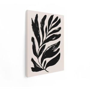 Artaza Canvas Schilderij Abstracte Zwarte Bladeren op een Lichte Achtergrond - Schilderkunst met Penseelstreken - 30x40 cm - Klein - Wanddecoratie Woonkamer - Schilderijen - Muurdecoratie