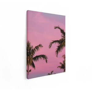 Artaza Canvas Schilderij Palmbomen - 60x80 cm - Wanddecoratie Zonsondergang - Muurdecoratie Tropisch Landschap - Decoratie Natuur - Roze