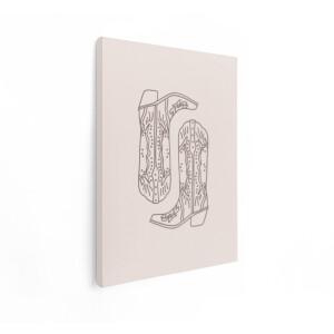 Artaza Canvas Schilderij Cowboylaarzen - 60x80 cm - Boho Wanddecoratie - Muurdecoratie Line Art - Decoratie Minimalistisch Beige