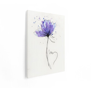 Artaza Canvas Schilderij Abstracte Paarse Bloem met Aquarelspatten en Schetsmatige Lijnen - 30x40 cm - Klein - Wanddecoratie Woonkamer - Schilderijen - Muurdecoratie