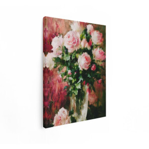 Artaza Canvas Schilderij Roze Rozen - 30x40 cm - Wanddecoratie Stilleven - Muurdecoratie Boeket - Decoratie Woonkamer Romantisch