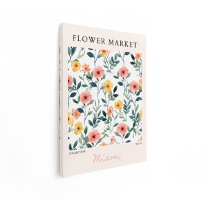 Artaza Canvas Schilderij Bloemenmarkt Poster met Aquarel Bloemen en Bladeren in Zachte Kleuren - 60x80 cm - Wanddecoratie Woonkamer - Schilderijen - Muurdecoratie