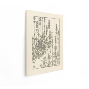 Artaza Canvas Schilderij Art Nouveau Lavendel Bloemen in een Gestileerde Illustratie - 30x40 cm - Klein - Wanddecoratie Woonkamer - Schilderijen - Muurdecoratie