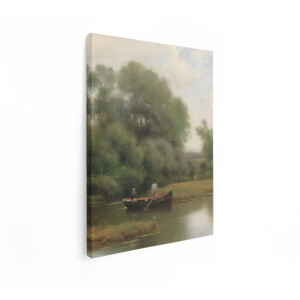 Artaza Canvas Schilderij Landschap - 60x80 cm - Wanddecoratie Natuur - Muurdecoratie Vissersboot - Decoratie Woonkamer - Schilderijen Op Canvas