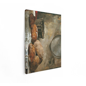 Artaza Canvas Schilderij Stilleven Brood - 60x80 cm - Wanddecoratie Landelijk - Muurdecoratie Brocante - Schilderijen Op Canvas Keuken