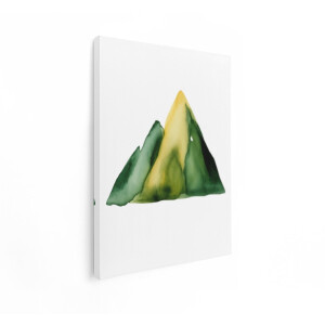 Artaza Canvas Schilderij Abstracte Aquarelbergen in Groene en Gele Tinten op een Witte Achtergrond - 60x80 cm - Wanddecoratie Woonkamer - Schilderijen - Muurdecoratie