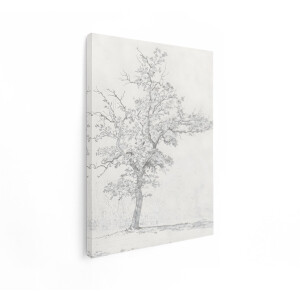 Artaza Canvas Schilderij Boom - 60x80 cm - Wanddecoratie Eik Potloodschets - Muurdecoratie Natuur Zwart Wit - Decoratie Landschap Woonkamer