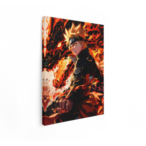 Artaza Canvas Schilderij Naruto Uzumaki in Zijn Kurama-Modus met Vlammen en een Demonische Draak - 30x40 cm - Klein - Wanddecoratie Woonkamer - Schilderijen - Muurdecoratie