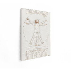 Artaza Canvas Schilderij De Vitruviaanse Mens van Leonardo Da Vinci - een Iconische Schets van Menselijke Proporties - 90x120 cm - Groot - Wanddecoratie Woonkamer - Schilderijen - Muurdecoratie