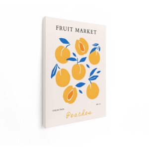 Artaza Canvas Schilderij Perziken - 60x80 cm - Wanddecoratie Fruit Market - Muurdecoratie Abstract - Decoratie Keuken - Geel Blauw