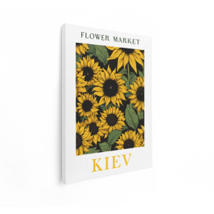 Artaza Canvas Schilderij Zonnebloemen Flower Market Kiev - 90x120 cm - Wanddecoratie Bloemen - Muurdecoratie Vintage - Schilderijen Op Canvas Geel
