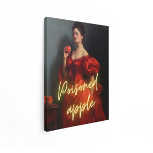 Artaza Canvas Schilderij Vrouw in Rode Jurk met Appel - Klassieke Schilderstijl - 30x40 cm - Klein - Wanddecoratie Woonkamer - Schilderijen - Muurdecoratie