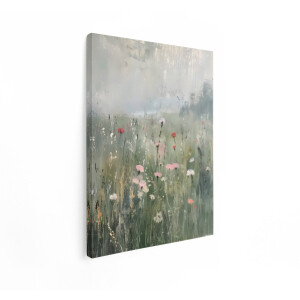 Artaza Canvas Schilderij Bloemenveld - 60x80 cm - Wanddecoratie Wilde Bloemen - Muurdecoratie Natuur - Decoratie Woonkamer - Pastel