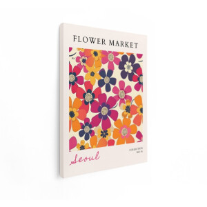 Artaza Canvas Schilderij Bloemen Poster - 90x120 cm - Wanddecoratie Flower Market Seoul - Muurdecoratie Retro Bloemen - Decoratie Kleurrijk