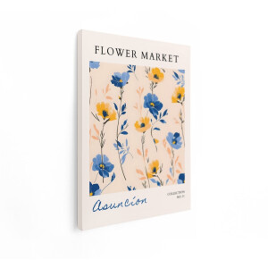Artaza Canvas Schilderij Bloemen Poster - 30x40 cm - Muurdecoratie Boho - Wanddecoratie Flower Market - Schilderijen Op Canvas - Blauw Geel