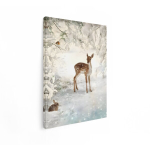 Artaza Canvas Schilderij Hert - 90x120 cm - Wanddecoratie Besneeuwd Bos - Muurdecoratie Dieren - Decoratie Winter Slaapkamer