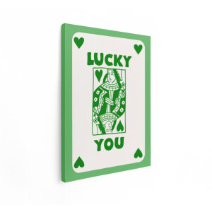 Artaza Canvas Schilderij Lucky You Kaart - 30x40 cm - Muurdecoratie Retro - Wanddecoratie Harten Tekst - Schilderijen Op Canvas Groen