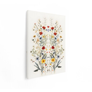 Artaza Canvas Schilderij Delicaat Boeket van Wilde Bloemen in Aquarel met Rode - Gele en Witte Bloemen - 30x40 cm - Klein - Wanddecoratie Woonkamer - Schilderijen - Muurdecoratie