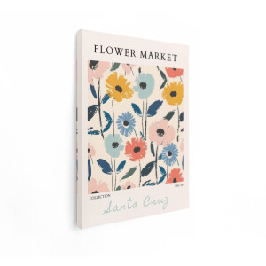 Artaza Canvas Schilderij Bloemenmarkt Poster met Abstracte Bloemen en Tekst 'Santa Cruz' - 60x80 cm - Wanddecoratie Woonkamer - Schilderijen - Muurdecoratie