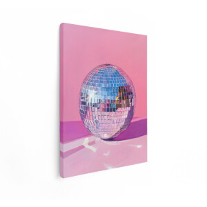 Artaza Canvas Schilderij Discobal - 90x120 cm - Wanddecoratie Roze - Muurdecoratie Muziek - Decoratie Retro Slaapkamer