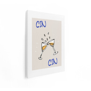 Artaza Canvas Schilderij Twee Glazen met Drankje Die Proosten met het Woord Cin Cin - 30x40 cm - Klein - Wanddecoratie Woonkamer - Schilderijen - Muurdecoratie