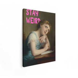Artaza Canvas Schilderij Portret Meisje - 30x40 cm - Wanddecoratie Vintage Quote Stay Weird - Muurdecoratie Brocante - Schilderijen Op Canvas