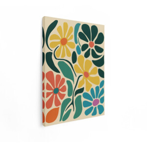 Artaza Canvas Schilderij Abstract Bloemenpatroon met Levendige Kleuren en Organische Vormen - 90x120 cm - Groot - Wanddecoratie Woonkamer - Schilderijen - Muurdecoratie