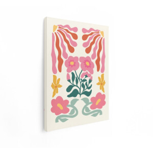 Artaza Canvas Schilderij Abstract Bloemen en Zonnestralen in een Speels - Retro Patroon - 90x120 cm - Groot - Wanddecoratie Woonkamer - Schilderijen - Muurdecoratie