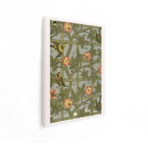 Artaza Canvas Schilderij Vintage Behang met Rozen - Vogels en Insecten op een Trellis - 60x80 cm - Wanddecoratie Woonkamer - Schilderijen - Muurdecoratie