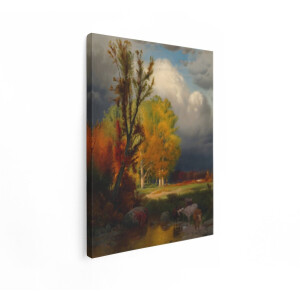 Artaza Canvas Schilderij Herfstlandschap - 90x120 cm - Wanddecoratie Koeien - Muurdecoratie Natuur - Schilderijen Op Canvas Bos