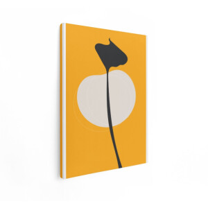 Artaza Canvas Schilderij Abstract Minimalistisch Plantensilhouet op een Warme Gele Achtergrond met Organische Vormen - 30x40 cm - Klein - Wanddecoratie Woonkamer - Schilderijen - Muurdecoratie