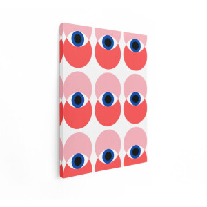 Artaza Canvas Schilderij Abstract Patroon met Ogen in Rode en Roze Cirkels - Minimalistisch Ontwerp - 90x120 cm - Groot - Wanddecoratie Woonkamer - Schilderijen - Muurdecoratie