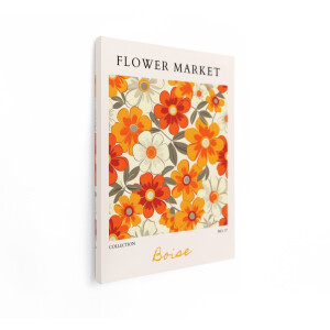 Artaza Canvas Schilderij Retro Bloemen - 30x40 cm - Wanddecoratie Boho - Muurdecoratie Flower Market Boise - Decoratie Oranje