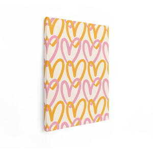 Artaza Canvas Schilderij Hartjes Patroon - 90x120 cm - Wanddecoratie Abstract - Muurdecoratie Meisjeskamer - Decoratie Retro Roze