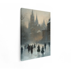 Artaza Canvas Schilderij Schaatsbaan - 30x40 cm - Wanddecoratie Winters Stadsgezicht - Muurdecoratie Vintage Kasteel - Retro Schilderijen