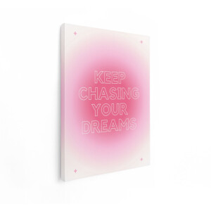 Artaza Canvas Schilderij Blijf je Dromen Najagen met Inspirerende Tekst op een Roze Gradiënt Achtergrond - 90x120 cm - Groot - Wanddecoratie Woonkamer - Schilderijen - Muurdecoratie