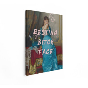 Artaza Canvas Schilderij Vrouw in Klassiek Schilderij met Tekst 'Resting Bitch Face' - 60x80 cm - Wanddecoratie Woonkamer - Schilderijen - Muurdecoratie