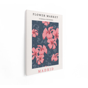 Artaza Canvas Schilderij Bloemen Poster - 60x80 cm - Wanddecoratie Flower Market Madrid - Muurdecoratie Bloemen - Decoratie Roze