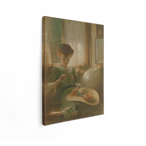 Artaza Canvas Schilderij Vrouw In Groene Jurk - 30x40 cm - Wanddecoratie Vintage Hoed - Muurdecoratie Slaapkamer - Schilderijen Op Canvas
