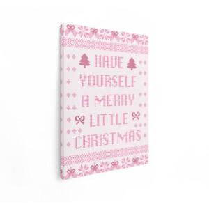Artaza Canvas Schilderij Breipatroon met Tekst "Have Yourself A Merry Little Christmas" in Roze - 90x120 cm - Groot - Wanddecoratie Woonkamer - Schilderijen - Muurdecoratie