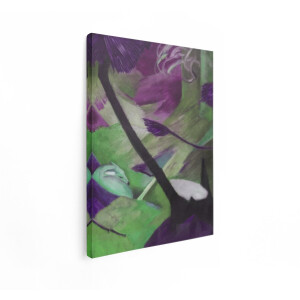 Artaza Canvas Schilderij Abstracte Schildering met Paarse en Groene Tinten en Dynamische Lijnen - 60x80 cm - Wanddecoratie Woonkamer - Schilderijen - Muurdecoratie