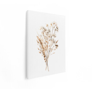 Artaza Canvas Schilderij Delicaat Boeket van Gedroogde Grassen en Bloemen in Zachte Bruine Tinten - 30x40 cm - Klein - Wanddecoratie Woonkamer - Schilderijen - Muurdecoratie