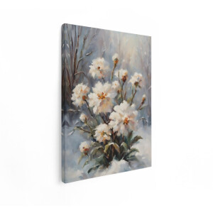 Artaza Canvas Schilderij Witte Bloemen - 30x40 cm - Wanddecoratie Sneeuw - Muurdecoratie Natuur - Kamer Accessoires Winter