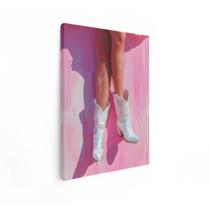 Artaza Canvas Schilderij Cowboylaarzen - 90x120 cm - Wanddecoratie Vrouw - Muurdecoratie Roze - Decoratie Modern Glitter