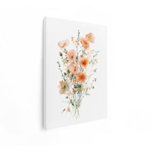 Artaza Canvas Schilderij Zachte Aquarel Bloemen in Perzikkleurige en Oranje Tinten - Delicate Bloemstuk - 60x80 cm - Wanddecoratie Woonkamer - Schilderijen - Muurdecoratie