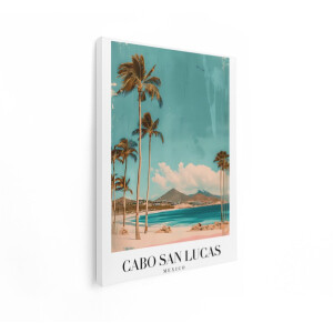 Artaza Canvas Schilderij Cabo San Lucas Strand met Palmbomen en Bergen op de Achtergrond - 30x40 cm - Klein - Wanddecoratie Woonkamer - Schilderijen - Muurdecoratie