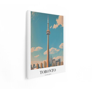Artaza Canvas Schilderij Iconische Cn Tower in Toronto - Canada - met een Retro-Stijl en Wolkenlucht - 60x80 cm - Wanddecoratie Woonkamer - Schilderijen - Muurdecoratie